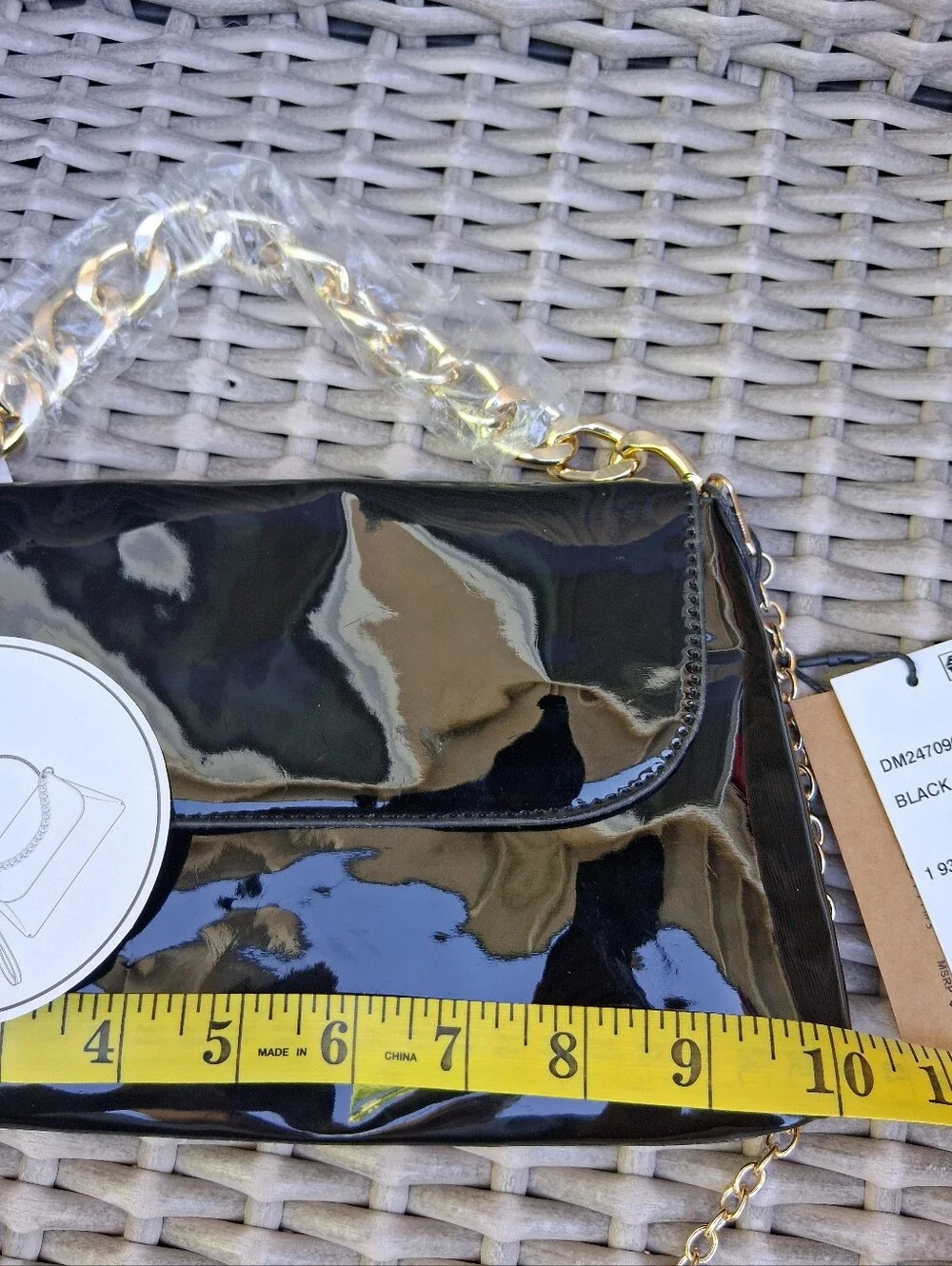 Steve Madden Black Patent Shoulder Bag with Gold Chain Accent